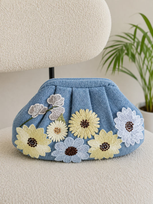 Thread & Petal Denim Clutch