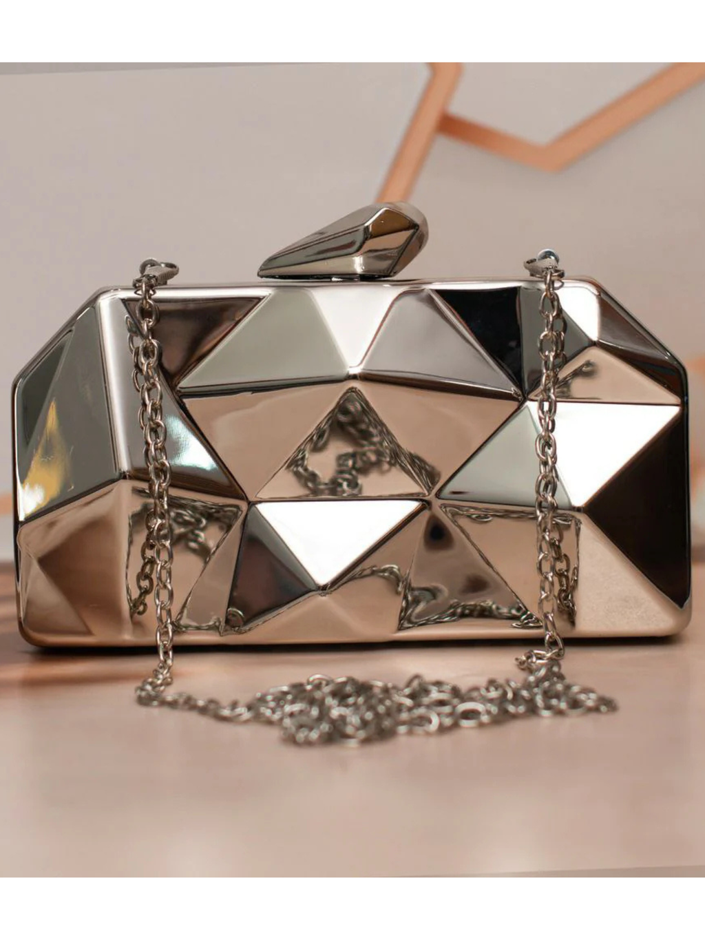 Metallic Hexagon Metal Clutch