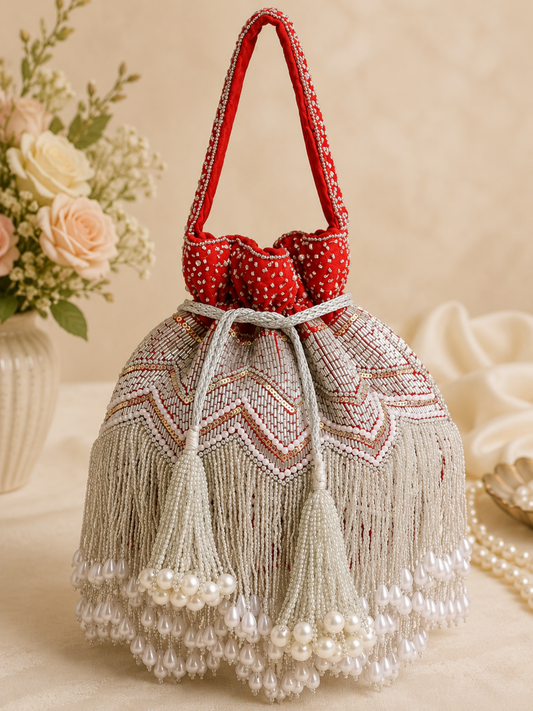 Zaira Pearl Fringe Potli Bag