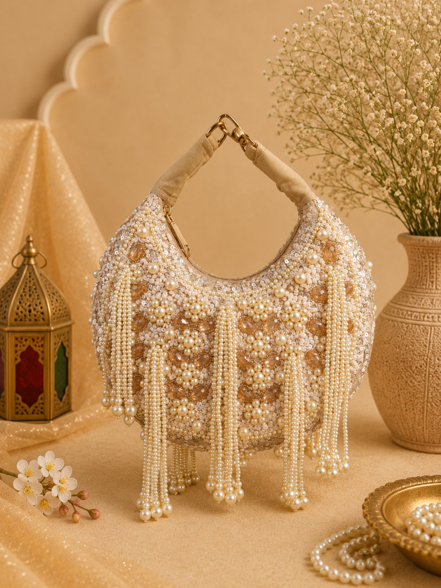 Moon Pearl Drape Clutch