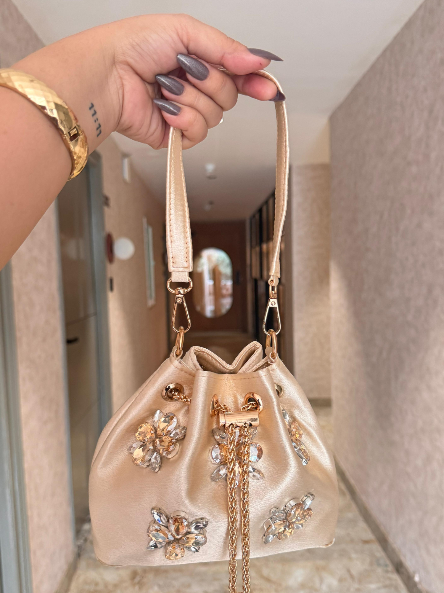 Crystal Bloom Satin Bucket Bag (8 Colors)