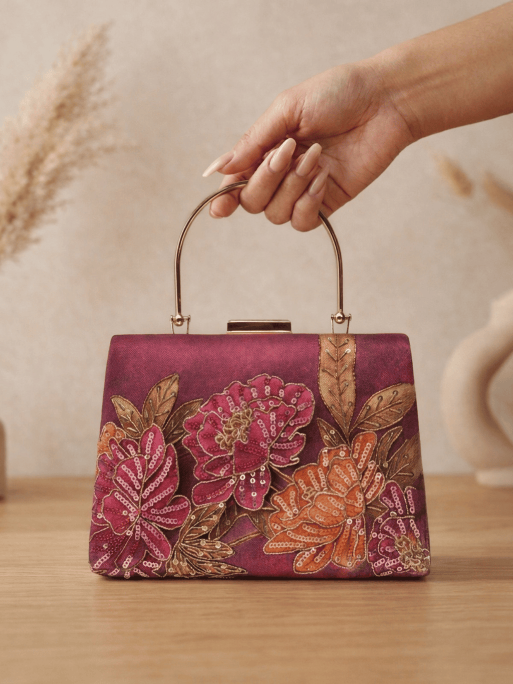Plum Blossom Embroidered Box Clutch