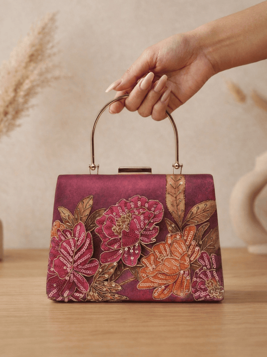 Plum Blossom Embroidered Box Clutch