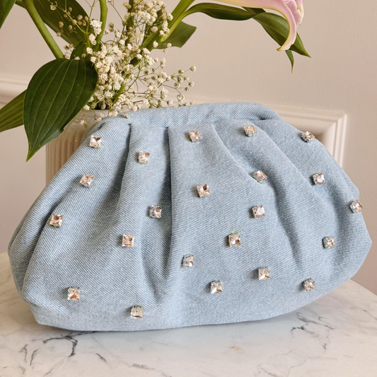 Crystal Mist Denim Clutch