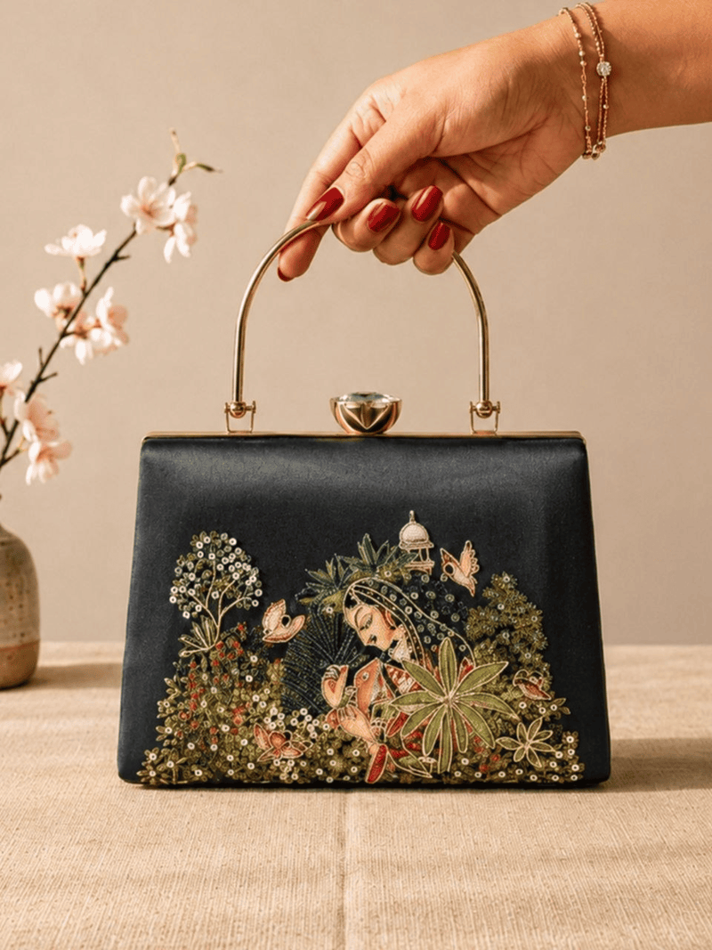 Midnight Muse Embroidered Box Clutch