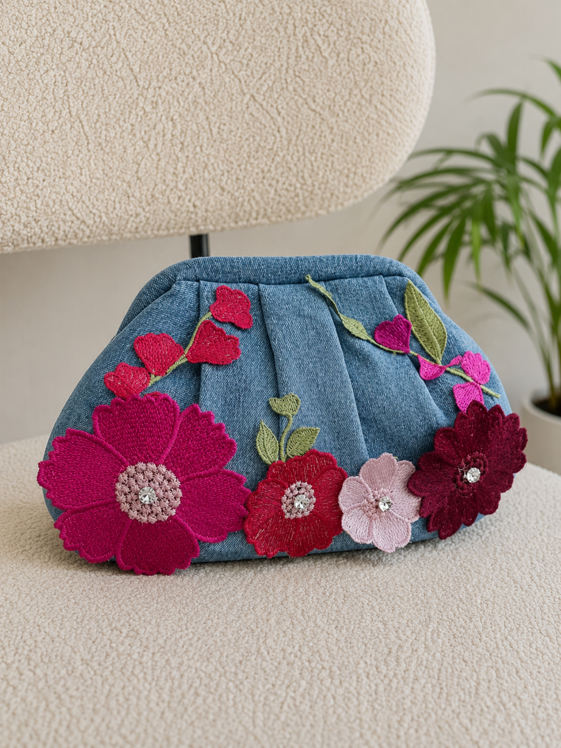 Thread & Petal Denim Clutch