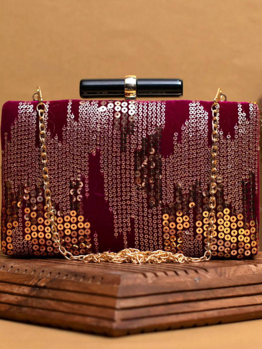 Golden Sequins Embroidery Clutch