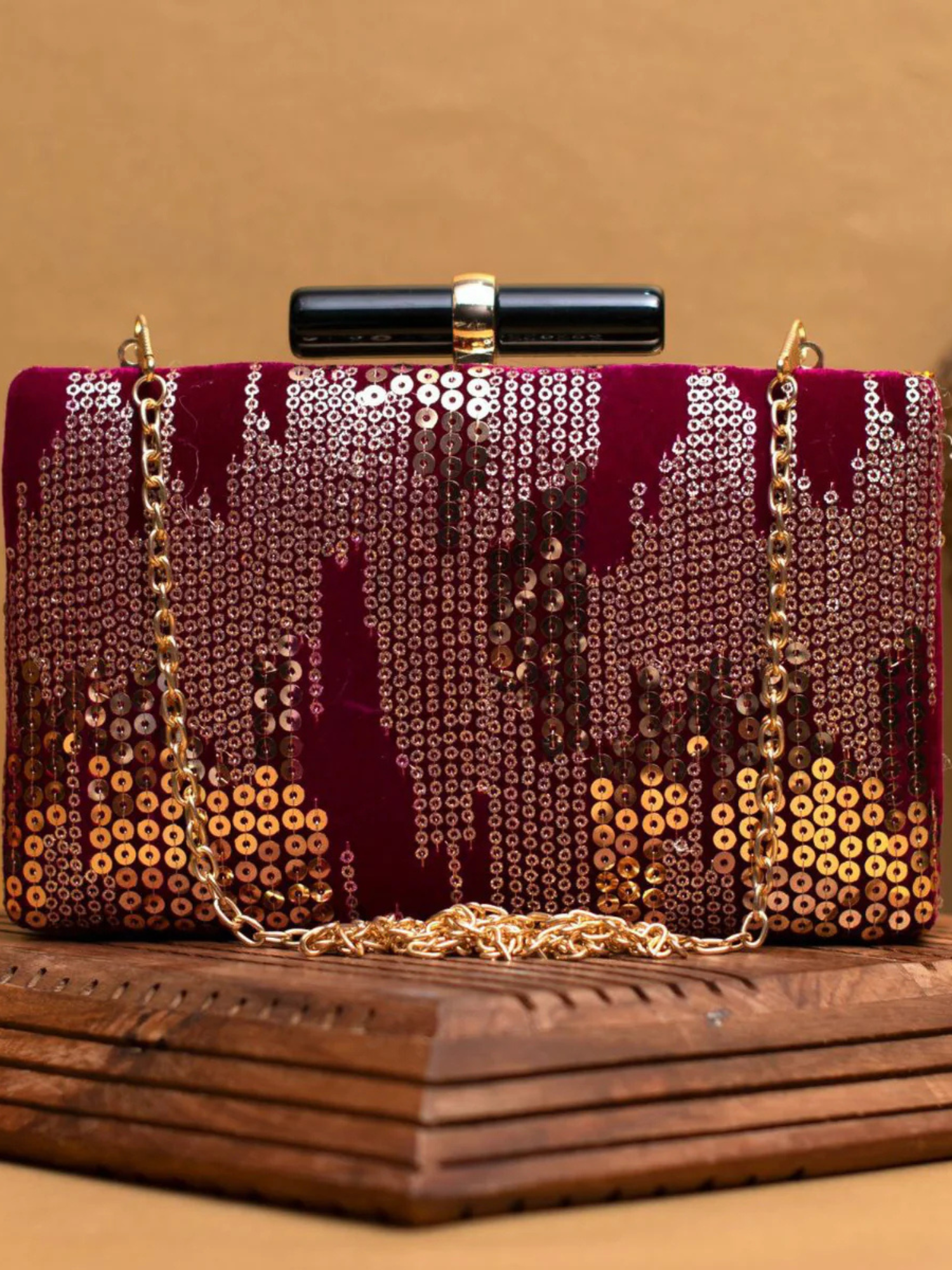 Golden Sequins Embroidery Clutch