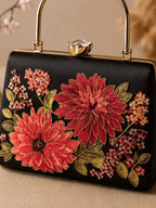 Crimson Bloom Embroidered Box Clutch