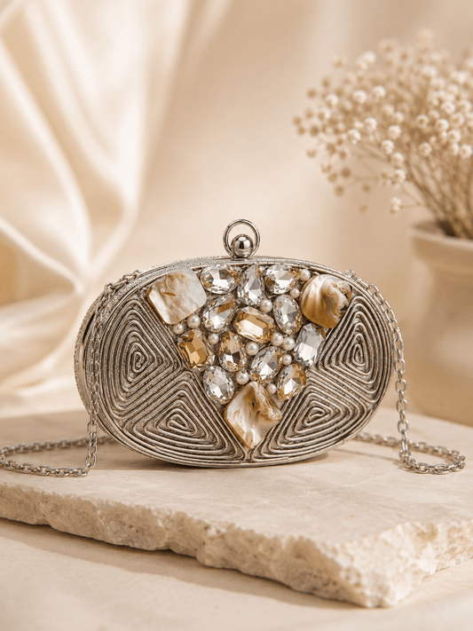 Silver Mirage Oval Mini Clutch