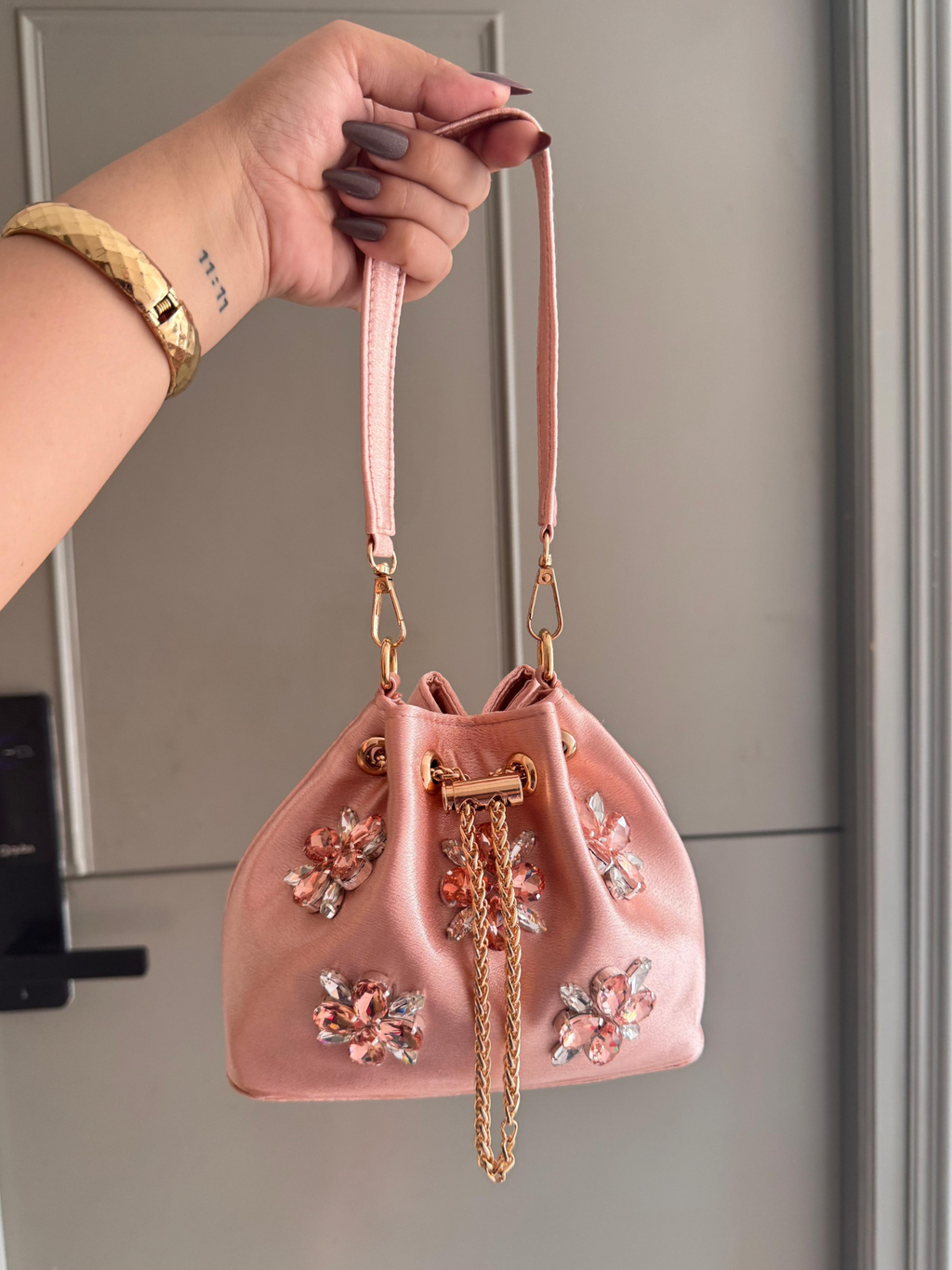 Crystal Bloom Satin Bucket Bag (8 Colors)