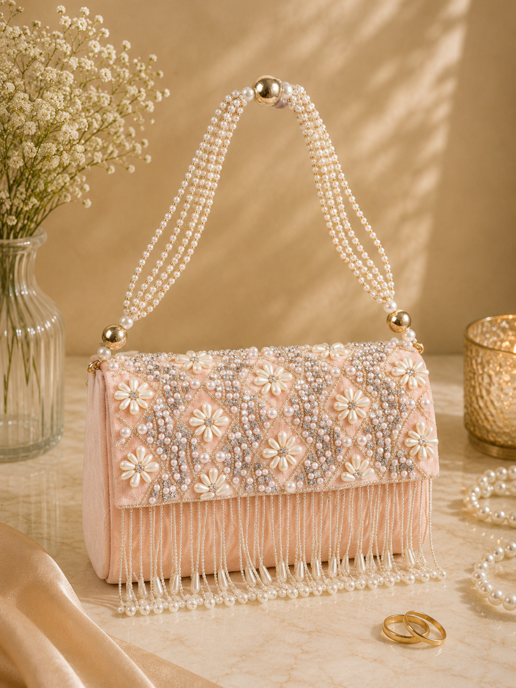 Pearl Garland Flap Clutch