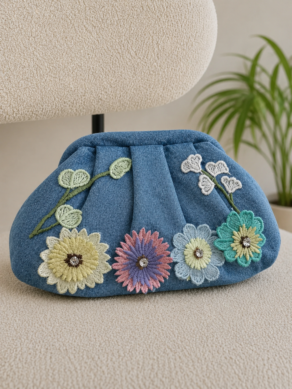 Thread & Petal Denim Clutch