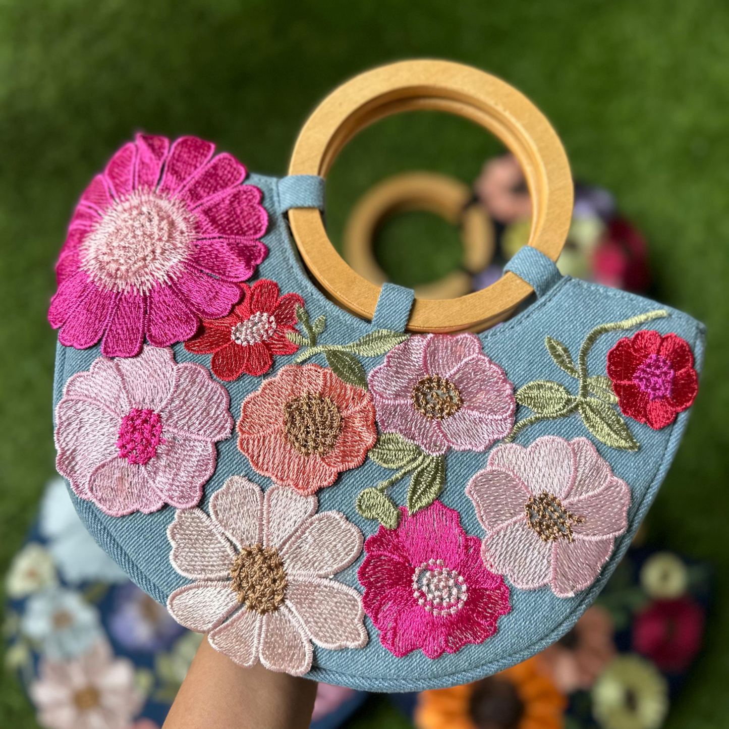 Sky Petals Denim Clutch