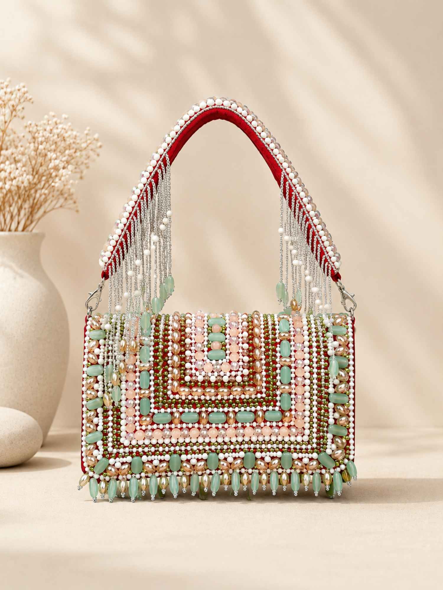 Emerald Enchanté Beaded Clutch