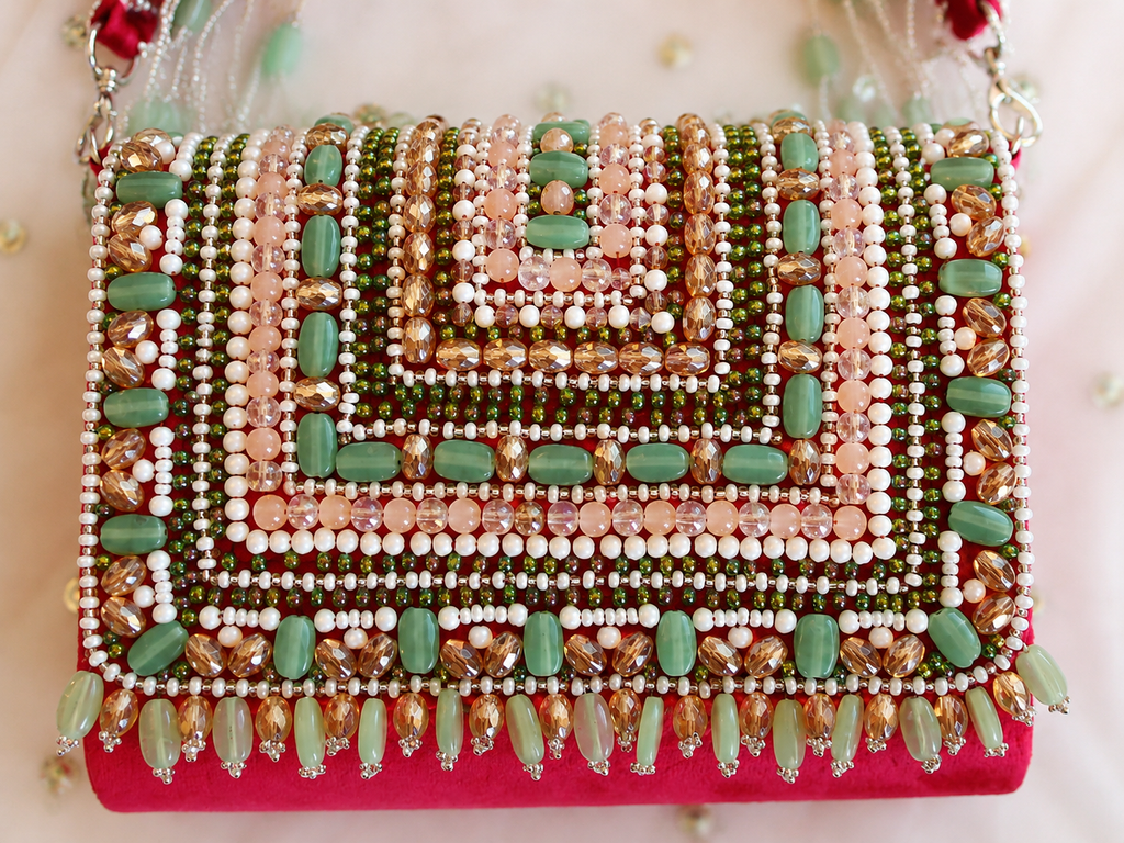 Emerald Enchanté Beaded Clutch