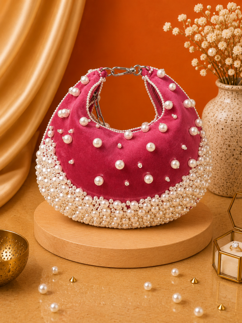 Pearl Luxe Half-Moon Handle Bag