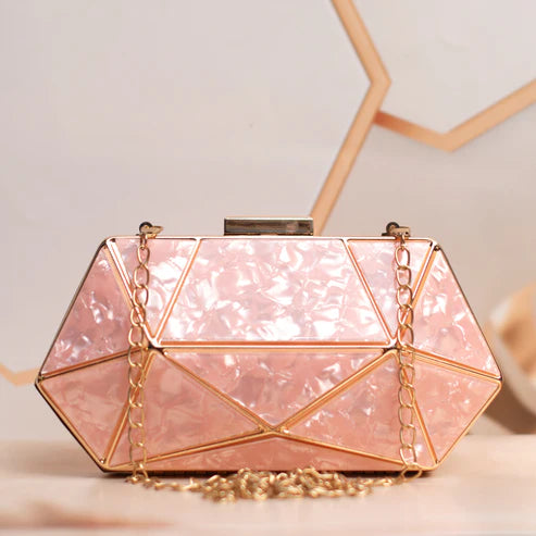Acrylic MOP Cutout Hexagon Metal Clutch