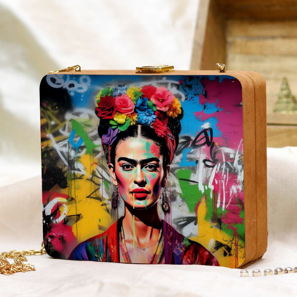 Abstract Girl Printed MDF Clutch