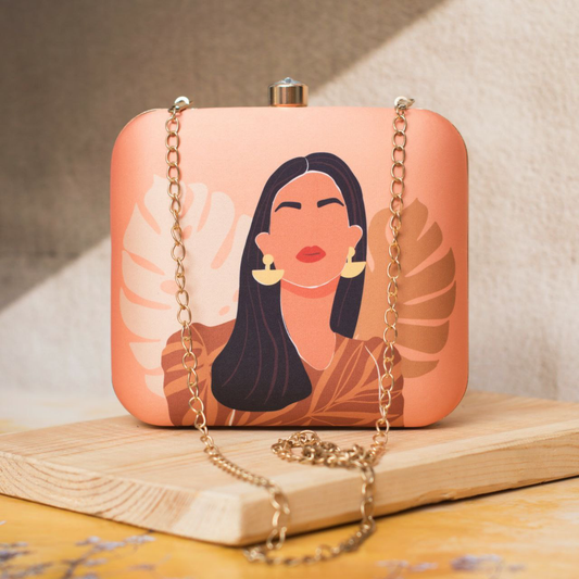 Beautiful Woman Portrait Printed Clutch