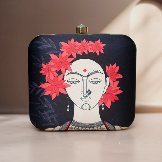 Bengali Girl Red Floral Pinted Clutch