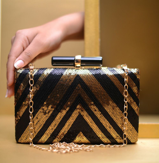 Black And Gold Sequins Fabric Fabric clutch