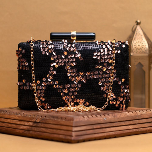 Black Embroidery Sequins Clutch