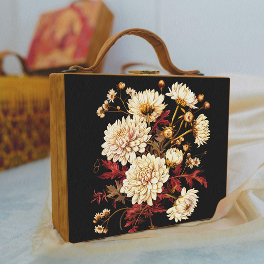 Black Floral Print Briefcase