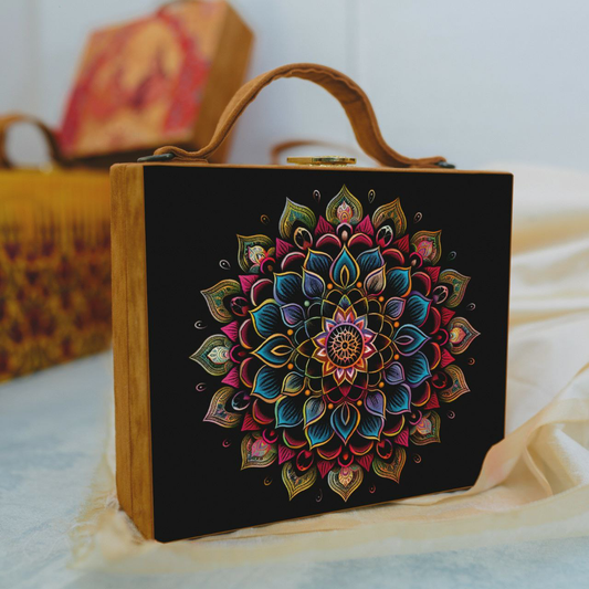 Black Mandala Printed Briefcase Clutch