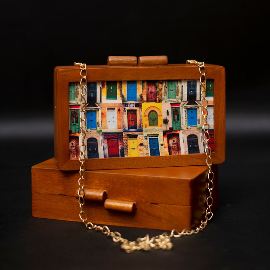 Doors Wooden Printed Clutch