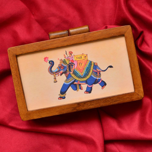 Elephant Wooden Printed Clutch