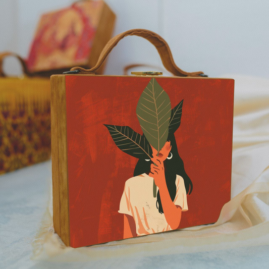Green Leaf Printed Briefcase Clutch