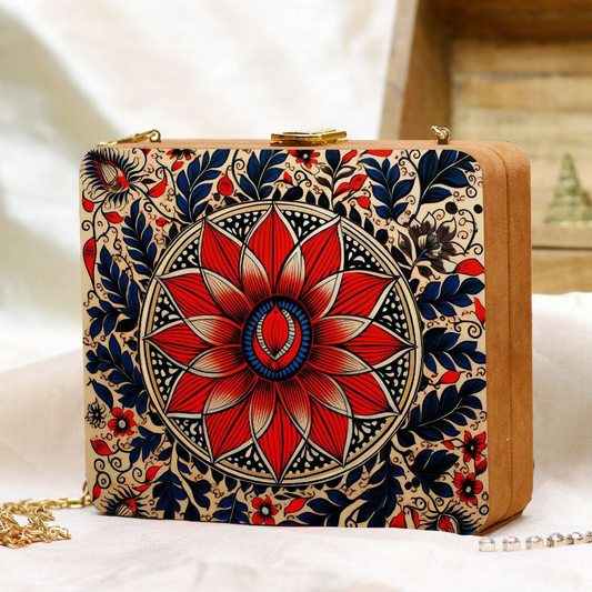 Box Clutch Print in Matt Finish Satin