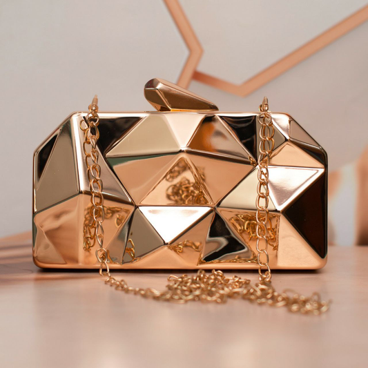 Metallic Gold Hexagon Metal Clutch