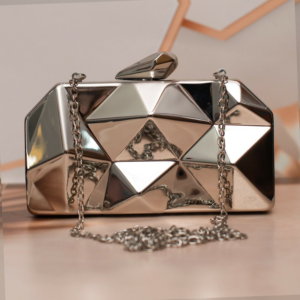 Metallic Gold Hexagon Metal Clutch