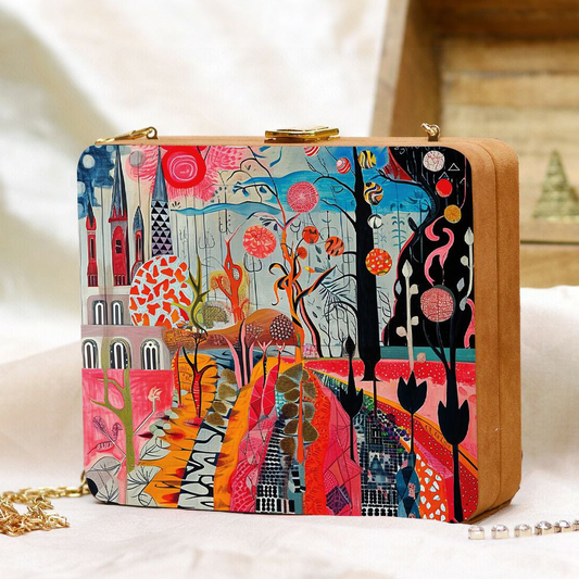 Box Clutch Print in Matt Finish Satin