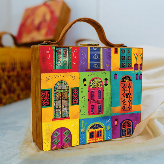 Multicolour Doors Printed Briefcase Clutch
