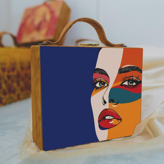 Multicolour Face Printed Briefcase Clutch