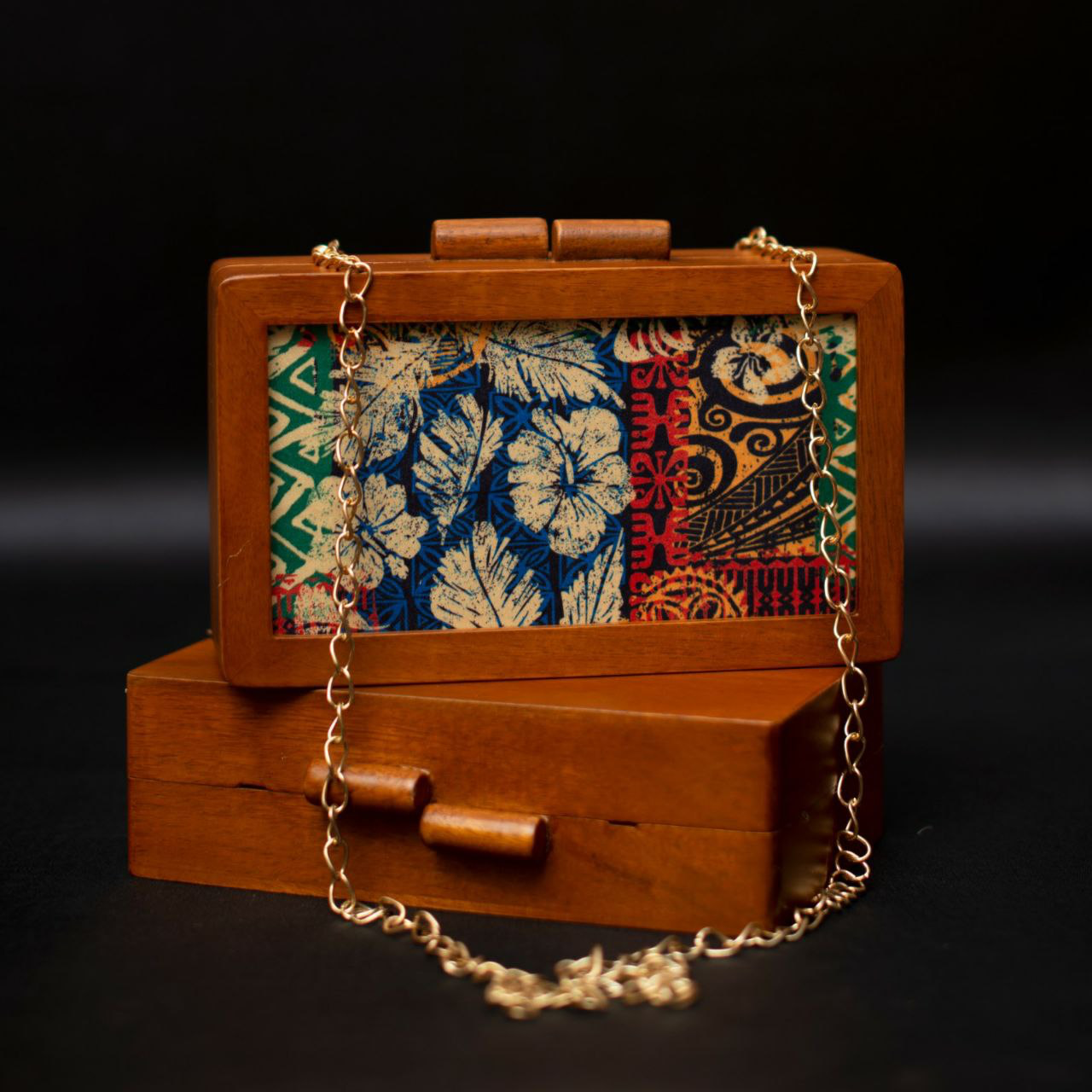 Multicolour Flower Wooden Printed Clutch