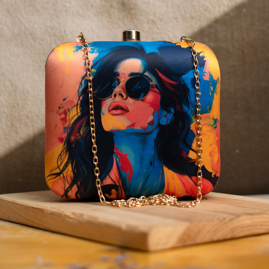 Multicolour Girl Face Printed Clutch