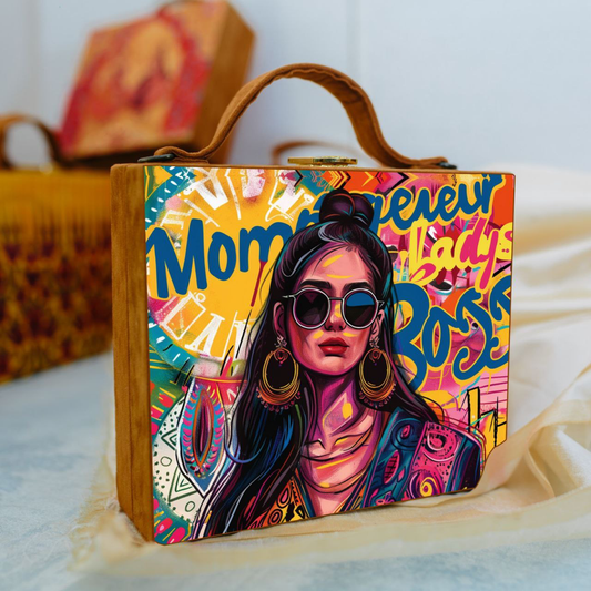 Multicolour Woman Portrait Briefcase Clutch