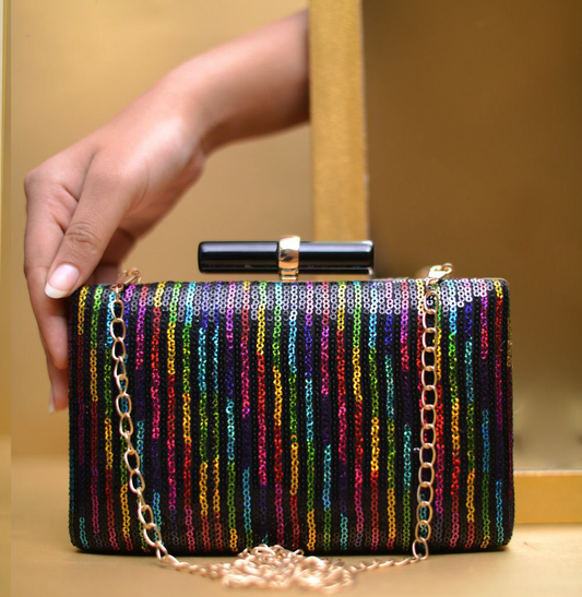 Multicoloured Sequins Fabric Party Clutch