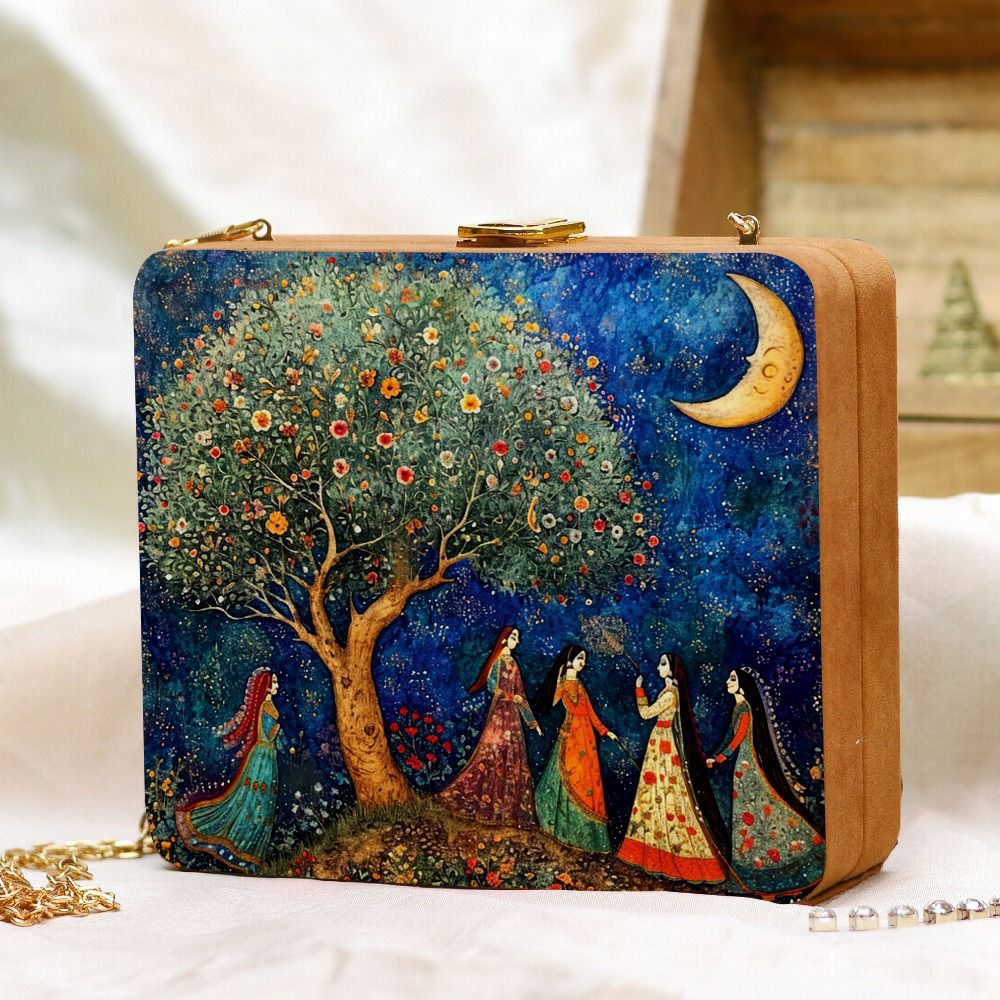 Night With Tree Printed MDF Clutch