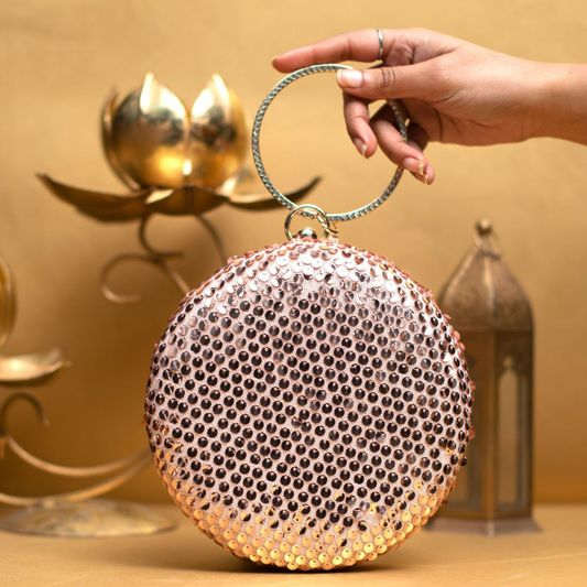Pastel Pink Sequins Embroidery Round Clutch