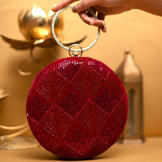 Red Sequins Round Party Clutch