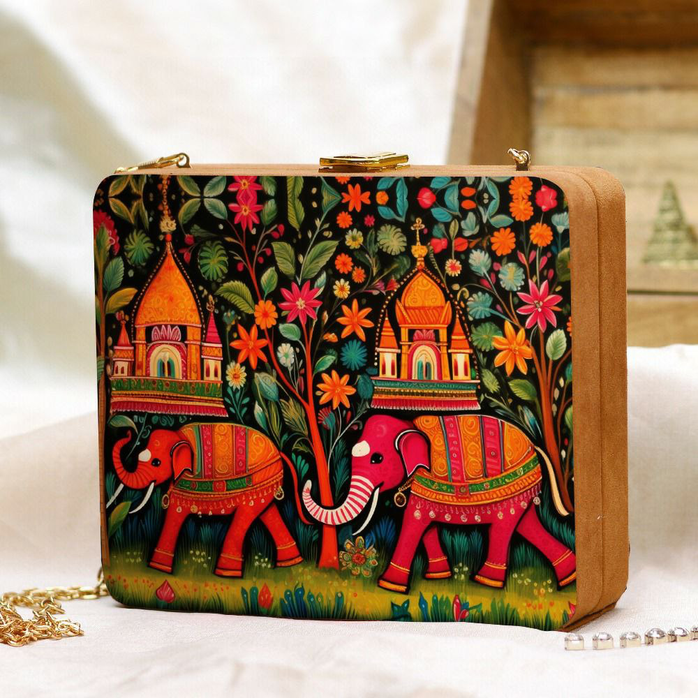 Royal Elephant Printed MDF Clutch