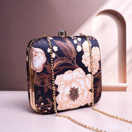 White Big Rose Printed Clutch