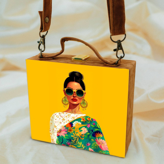 Yellow Based Classy Women Printed Briefcase Clutch