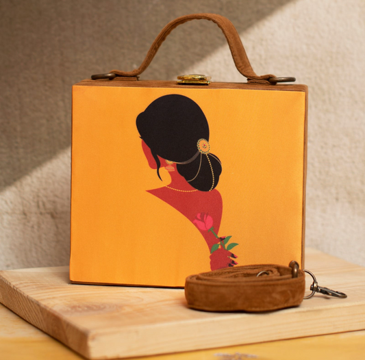 Yellow Based Desi Girl Printed Briefcase Clutch