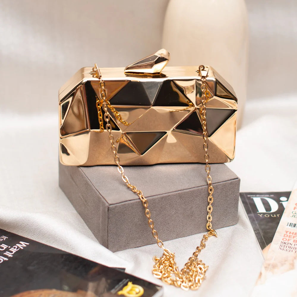 Metallic Hexagon Metal Clutch